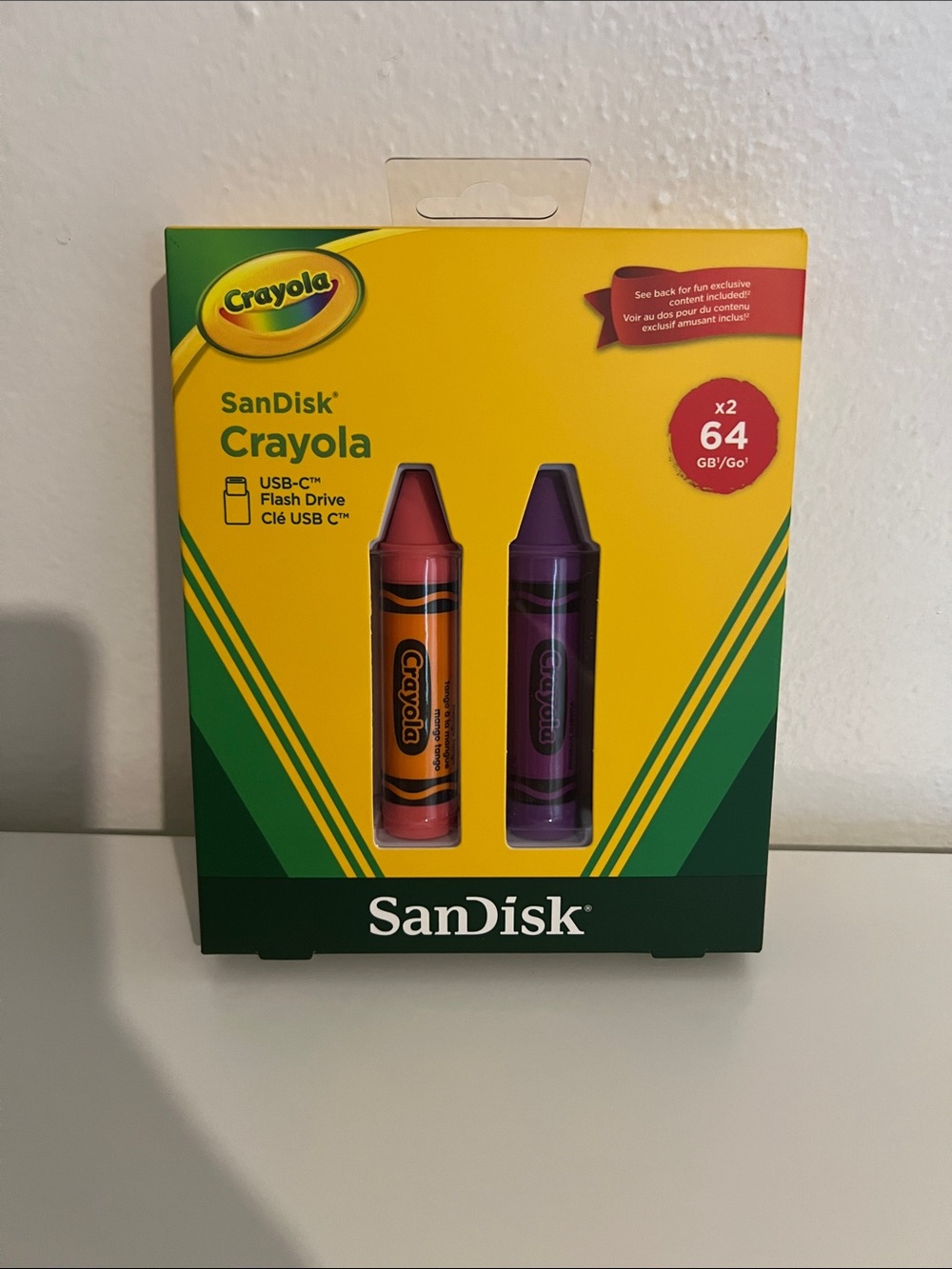 Crayola SanDisk USB-C Flash Drive Duo - Orange & Purple Crayon Design
